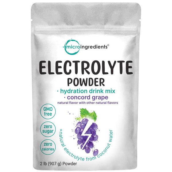 Micro Ingredients Hydration Electrolyte Powder, 2lbs (139 Servings) | Keto & No Sugar – High Potassium (1,000mg) with Sweet Concord Grape Flavor & Natural Coconut Water | Non-GMO