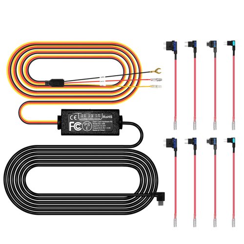 Pelsee Dash Cam Hardwire Kit, Type-C Full Set Hard Wire Kit Fuse, 12V-24V to 5V Dash Camera Car Charger Cable Kit, Low Voltage Protection, Double-4 Fuse Cable and Installation Tool, 11.5ft