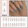 DOCVOEOMH Press on Nails Stiletto Long Almond Shaped French Acrylic Fake Nails with Rhinestones Design Glue on Glossy Full Cover Artificial False Stick on Nail for Girls Women Wedding Manicure 24Pcs