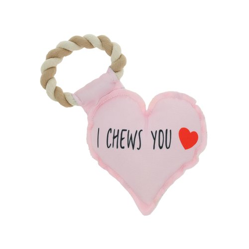 Pavilion - I Chews You - 9.5" Heart Puppy Dog Toy with Rope Handle K-9 Furry Companion Present