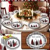 50 PCS Buffalo Plaid Christmas Tree Party Oval Paper Plates Xmas Tree Buffalo Plaid Disposable Platters 11 Inch Merry Christmas Plates Dinnerware Serving Tray for Holiday Dinner Party Supplies