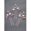 Missgrace Rose Gold Hair Pins (3 Packs), Crystal Leaf Wedding Hair Accessories for Women