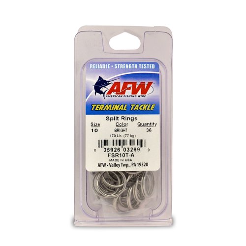 American Fishing Wire Split Rings (Stainless Steel), Bright Color, Size 10, 170 Pound Test, 36-Pieces