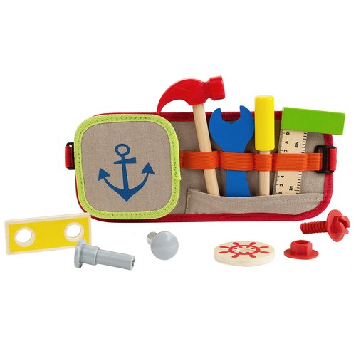 Tool Belt Set for Kids, 4 Wooden Construction Tools, 8 Building Accessories & Adjustable Belt, 16pc Wooden Tools Play Set, Dress Up & Pretend Play, Ages 3 Years and Up