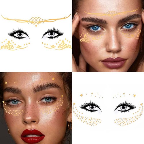 Uranian Temporary Face Tattoo Stickers Gold Freckles Stickers for Women Butterfly Transfer Metallic Tattoos Mixed Styles Waterproof Fake Tattoos for Face Makeup Carnival Festival Halloween (Set 2)