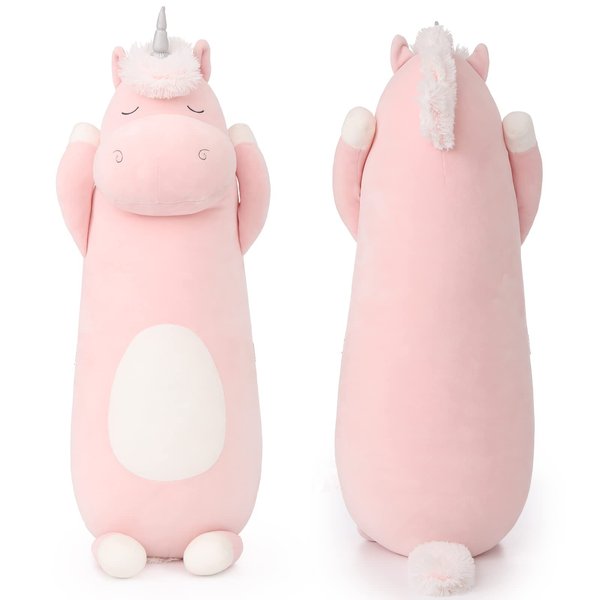 Lanmore Unicorn Plush Hugging Pillow Stuffed Animals Body Pillow Long Pillow Gifts for Kids Girls Girlfriend,36.2 inches(Pink), 1 Count (Pack of 1)