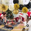 New Years Decorations 2025, Happy New Year Banner Gold Black Paper Lanterns Pom Poms Streamers Garland, New Year Eve Party Supplies 2025