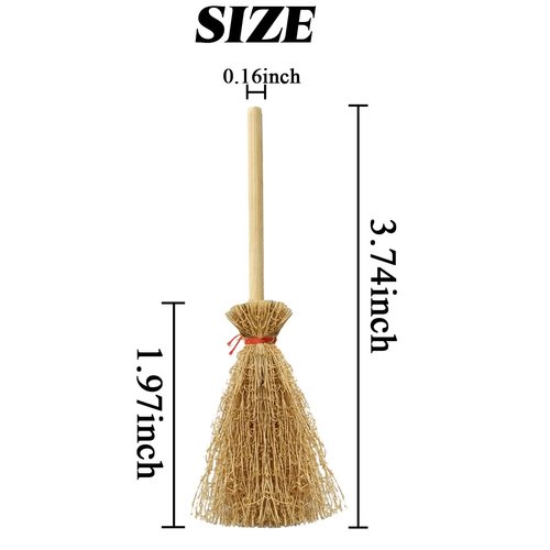 TIHOOD 50PCS Mini Broom Hanging Decoration Straw Craft Decoration Artificial Miniature Brooms Simulation Witch Brooms for Fairy Garden Dollhouse Accessories Light Brown