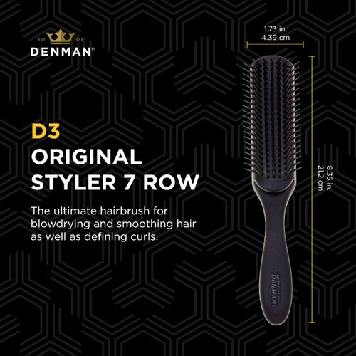 Jack Dean by Denman Curly Hair Brush D3 (All Black) 7 Row Styling Brush for Detangling, Separating, Shaping and Defining Curls - For Women and Men