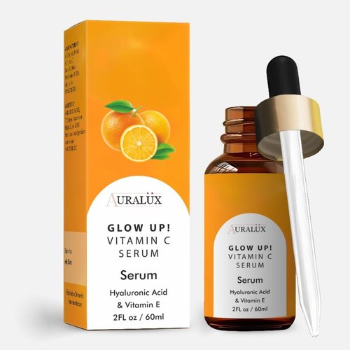Auralux Vitamin C Face Serum with Hyaluronic Acid - Anti-Ageing Serum - Reduce Fine Lines & Wrinkles - Niacinamide Skin Serum with Vitamin E - Gentle Hydrating Serum for All Skin Types - 2 fl.oz