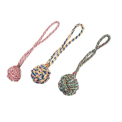 Fist Knot Rope Ball Dog Toy Ball Handle Fetching Tugging Choose Size & Color(Medium - 17" Long)