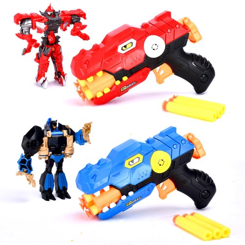 Dazmers Dino Nerf Gun - Dart Gun with 12 Foam Bullets - Includes a Gun and Robot - Gifts for Kids - Nerf Dinosquad Guns - Suprise Color - Blue OR Red T-rex Blaster Toy