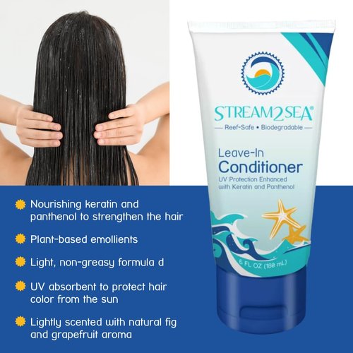 Leave-In Hair Conditioner Detangles & Replenish Hair Moisture Natural Reef Safe Formula - Sulfate and Paraben Free with UV Protection by Stream2Sea