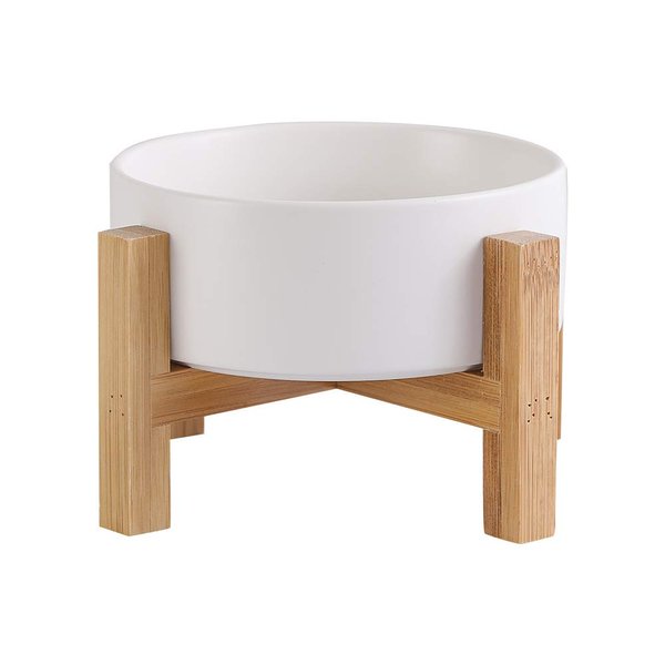 Elevated Raised Food Bowls/Dish with Stand for Water, Ceramic Pet Bowl with Anti Slip Rubber pad, Anti Vomiting, Stress Free for Small Dogs and Cat - White (400ML/13.5OZ)