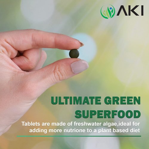 AKI Chlorella Superfood Supplement Tablets (250) | Green Superfood Fount of Vitamin B12, Iron, & Protein | Ideal in GMO Free & Vegan Friendly
