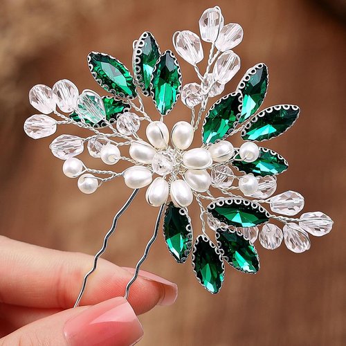 Bmirth Wedding Hair Comb Pearl Bride Headpieces Rhinestone Bridal Side Hair Accessories Crystal Hair Jewelry (Blue hair comb)