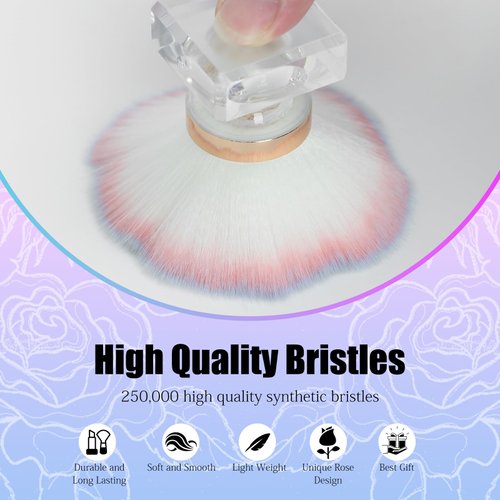 Ruetail Nail Dust Brush for Nails, Nail Art Dust Powder Remover Brush, Pink Rose Cleaner Brush for Makeup or Blush Nail Arts Brush, Nail Dusting Brush Tools
