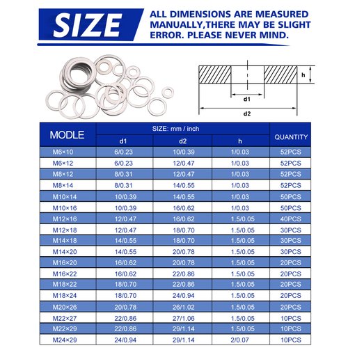 Crush Washer Oil Drain Plug - 568 Pieces 18 Sizes Aluminum Automotive Engine Oil Pan Drain Plug Gasket Assortment Kit (M6 M8 M10 M12 M14 M16 M18 M20 M22 M24)