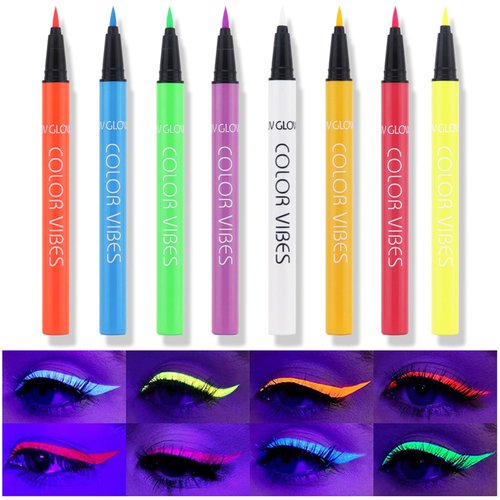 Wismee UV Glow Neon Liquid Eyeliner, Matte Colored Eyeliners Pen, Rainbow Colorful Neon Eyeliner Pencil Pigmented Waterproof Smudgeproof Long Lasting Eye Liner for Halloween Christmas Makeup (Orange)