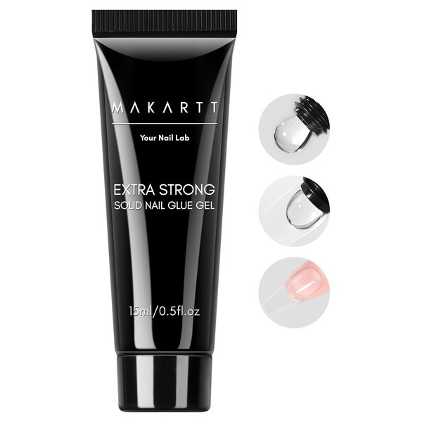 Makartt Solid Nail Glue Gel for Press On Nails: Gel Nail Glue for Nail Tips Long-Lasting Super Strong Nail Glue for Acrylic Nails Clear 3D Nail Gel for Nail Art Home Salon UV Nail Lamp Cured 15ML