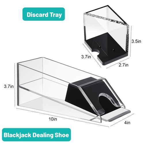 Honoson Blackjack Shoe and Discard Tray Clear Acrylic Blackjack Dealing Shoe Card Dispenser for Playing Cards Discard Holder Trays for Blackjack Game Poker Accessories (4 Deck)