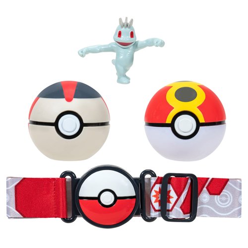Pokemon PKW2717 Clip 'N' GO Belt Set-Includes 2-Inch Machop Battle Figure with Repeat Timer Ball Accessories, Multi