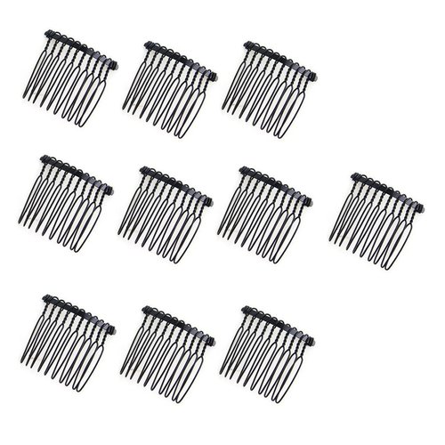 10 Teeth Metal Black Hair Clip Combs Magic Hair Side Barrettes Wire Twist Bun Clamp Invisible Bang Comb 10Pcs