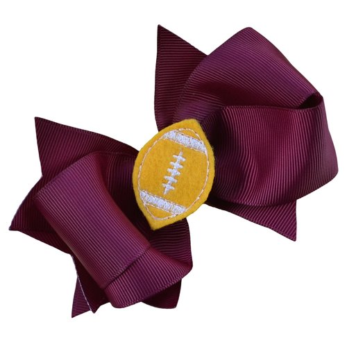 Girls Football Hair Bow 4.5 Inch Embroidered Football Team Hair Bow (Maroon Bow with Gold Ball)