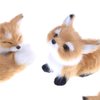 GUDVES Simulation Brown Fox Toy Furs Squatting Fox Model Home Decoration Animals World with Static Action Figures Plush Mini Fox (Pitching)