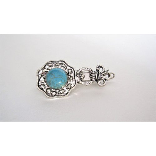 Generic Turquoise blue stone silver metal native barrette hair clip for thin fine hair