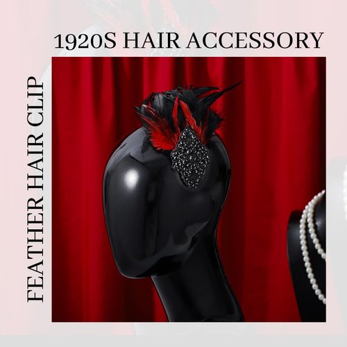 Gangel 1920s Flapper Headband Great Feather Hair Clip Roaring 20s Headpiece Vintage Flower Hairband Harlem Nights Prom Headbands for Women (black)