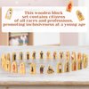 Qunclay Set of 30 Wooden Community Helpers Toys Wood Multicultural Career Figures Culturally Diverse Wooden Blocks Small Wooden People Figurines for Classroom Diversity Block Play (Wooden Color)