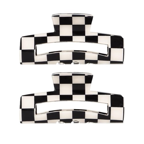Chess Board Hair Claw Clips for Women & Girls - 3 Inch Medium Size Cute Clips for Hair Accessories, 2 Pack (White and Black)