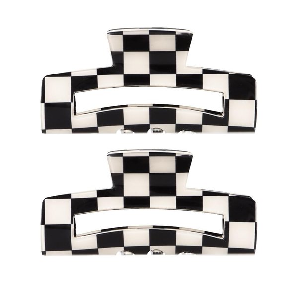 Chess Board Hair Claw Clips for Women & Girls - 3 Inch Medium Size Cute Clips for Hair Accessories, 2 Pack (White and Black)