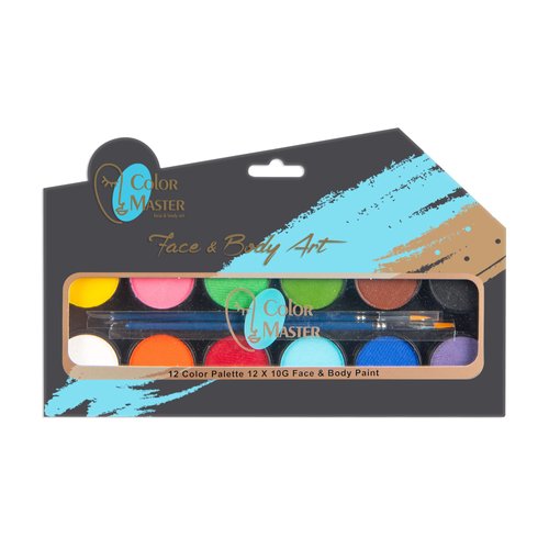 ColorMaster Professional Face Paint Kit –Face Painting Set Including 10 GM x 12 Colors, 2 Brushes, Non-Toxic and High-Quality Paint for Halloween Makeup, Costumes, Festivals (Bright)