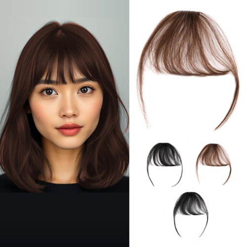 Clip in bangs for women, Dark brown bangs hair clip, Clip on bangs, Fake bangs, 100% real human hair, Faux bangs, Flequillos de cabello natural con clip, Clip on hair piece for women, Wispy bangs