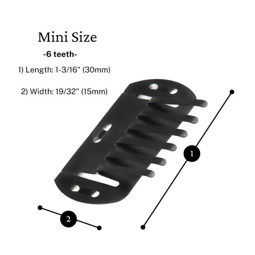 Flat Wig Clips to Secure Wig and Hair Extensions, Thin & Sturdy Japanese Stainless Steel, Small 6 Teeth (5 Pcs), Black, Made in JAPAN