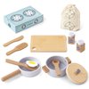 Pillowhale Wooden Toy Pots and Pans Cookware Playset for Kids Kitchen,Toddler Cooking Set,Pretend Play Kitchen Accessories for Toddlers Boys Girls Ages 3+