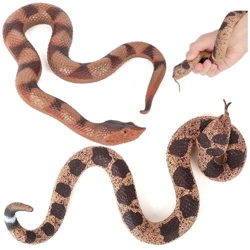Fake Snake, 2 Pcs Rubber Snake Toys Realistic Keep Birds Away, Plastic Fake Rattlesnake Garden Pranks for Adults, Halloween Prop, April Fools'Day, Party Favors