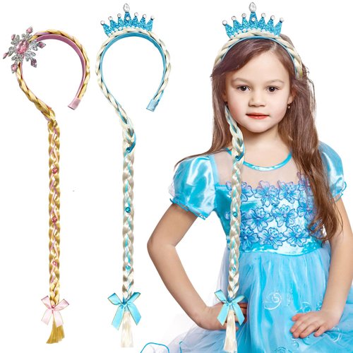 ANOHUYHO 2Pcs Princess Dress up Wigs,Long Braided Wigs Princess Hairpiece Rapunzel Wig,Hair Headband for Girls Cosplay Hairpiece Costume Decor Accessories(Wigs for girls-A)