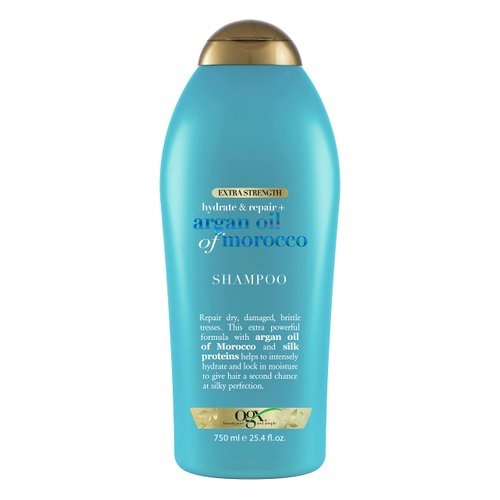 OGX Extra Strength Hydrate & Repair Shampoo with Moroccan Argan Oil for Dry, Damaged Hair - Moisturizing and Smoothing, Paraben & Sulfate-Free, 25.4 Fl Oz