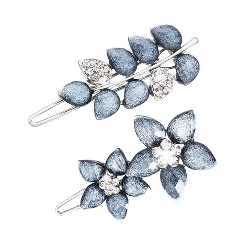2Pcs 2Inch Vintage Rhinestone Hair Clips Ink-Blue Sparkly Crystal Hairpin Flower Small Hair Barrette Fancy Decorative Hair Pin Wedding Prom Jewelry Valentine Accessory for Women Girl Bride Engagement