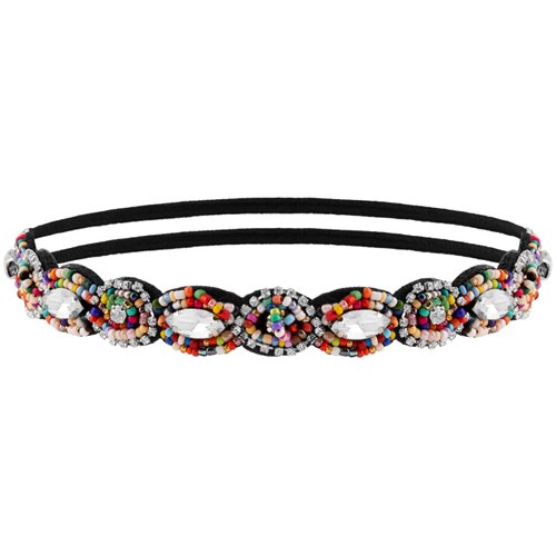 MINACHI Bohemian Beaded Sewn Rice Hair Band, Multicolor Tone, Elastic Cotton Rope, Beads, Women's Hair Accessory