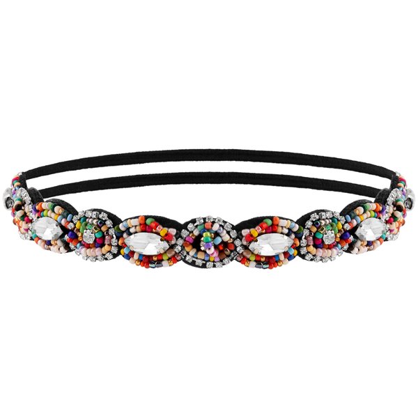 MINACHI Bohemian Beaded Sewn Rice Hair Band, Multicolor Tone, Elastic Cotton Rope, Beads, Women's Hair Accessory