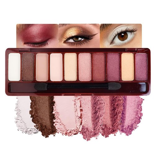 HHLTOH Ten-Color Eyeshadow Palette, White Brown Gold Nude Rose Gold Skin Wine Red 10 Shimmer and Matte Shades Blendable, Wine Party Eye Makeup, Vegan and Cruelty-Free, Built-In Mirror and Brush, 06#