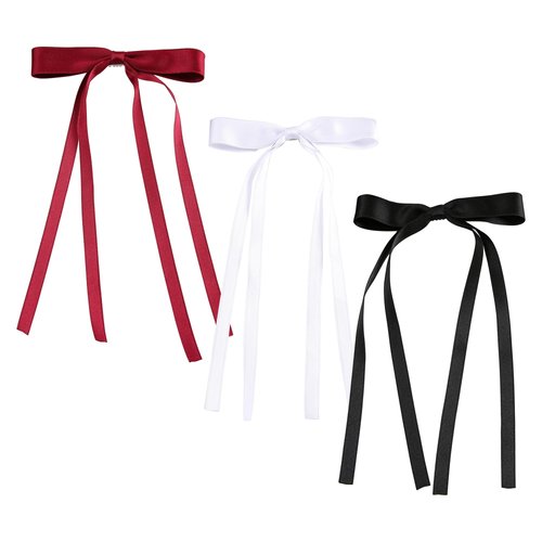 Satin Hair Bows Hair Clips for Women, 3-Pack Satin Metal Hair Bows Barrettes Set, Stylish Bow Hairpin Bow Hair Clips for Women Girls (Red White Black)