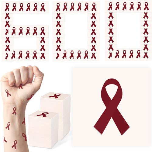 CrateGurus Co. 600 Pcs Burgundy Cancer Awareness Ribbon Temporary Tattoos Stickers Bulk Multiple Myeloma Awareness Products Amyloidosis,Brain Aneurysm,Williams Syndrome,Sickle Cell Anemia Gifts Items