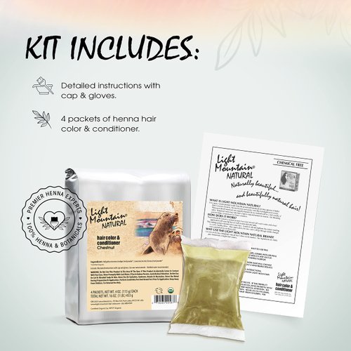 Light Mountain Henna Hair Color & Conditioner, Chestnut, Organic Henna Leaf Powder, Chemical-Free Semi-Permanent Hair Dye for Men & Women, 16 Oz