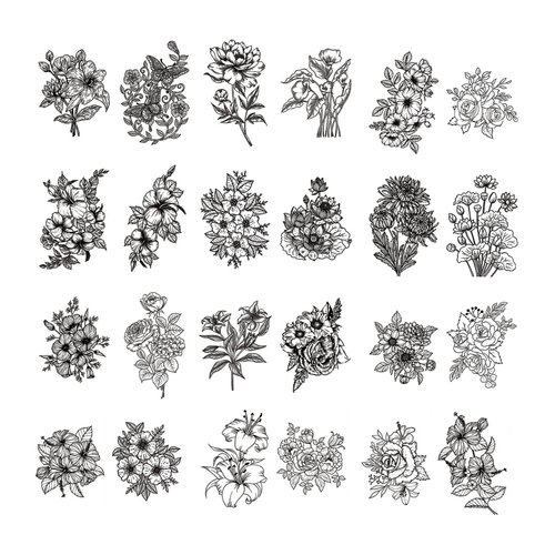 BAMTTOO 24 Sheets Temporary Tattoos Stickers Long Lasting Flower Temporary Fake Tattoos For Men Women Arm Neck Fake Body Arm Chest Shoulder Tattoos