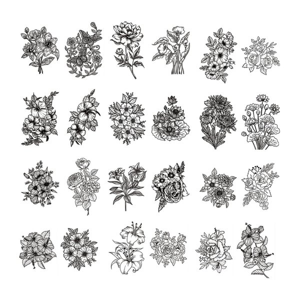 BAMTTOO 24 Sheets Temporary Tattoos Stickers Long Lasting Flower Temporary Fake Tattoos For Men Women Arm Neck Fake Body Arm Chest Shoulder Tattoos